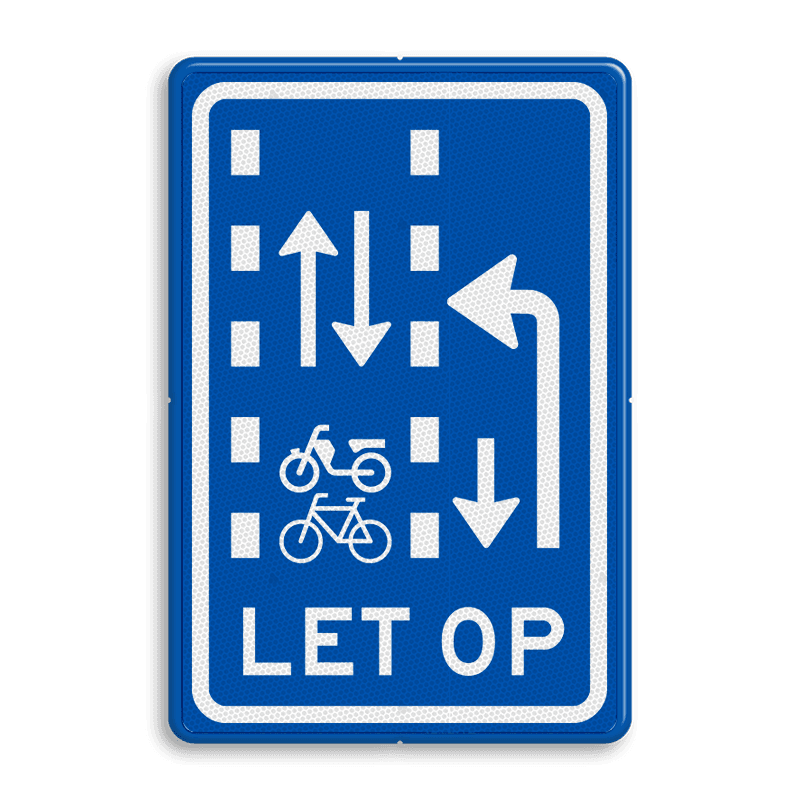 Verkeersbord RVV VR10-04 - Let op: recht doorgaande fietsers en bromfietsers in twee richtingen