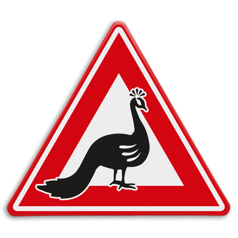 Verkeersbord - waarschuwing overstekende pauw