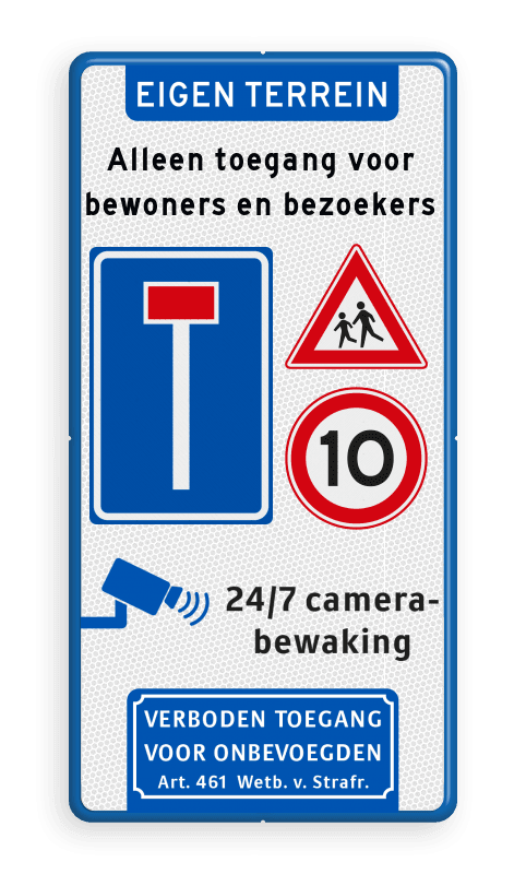 Entreebord voor toegang eigen terrein met doodlopende weg e.d.
