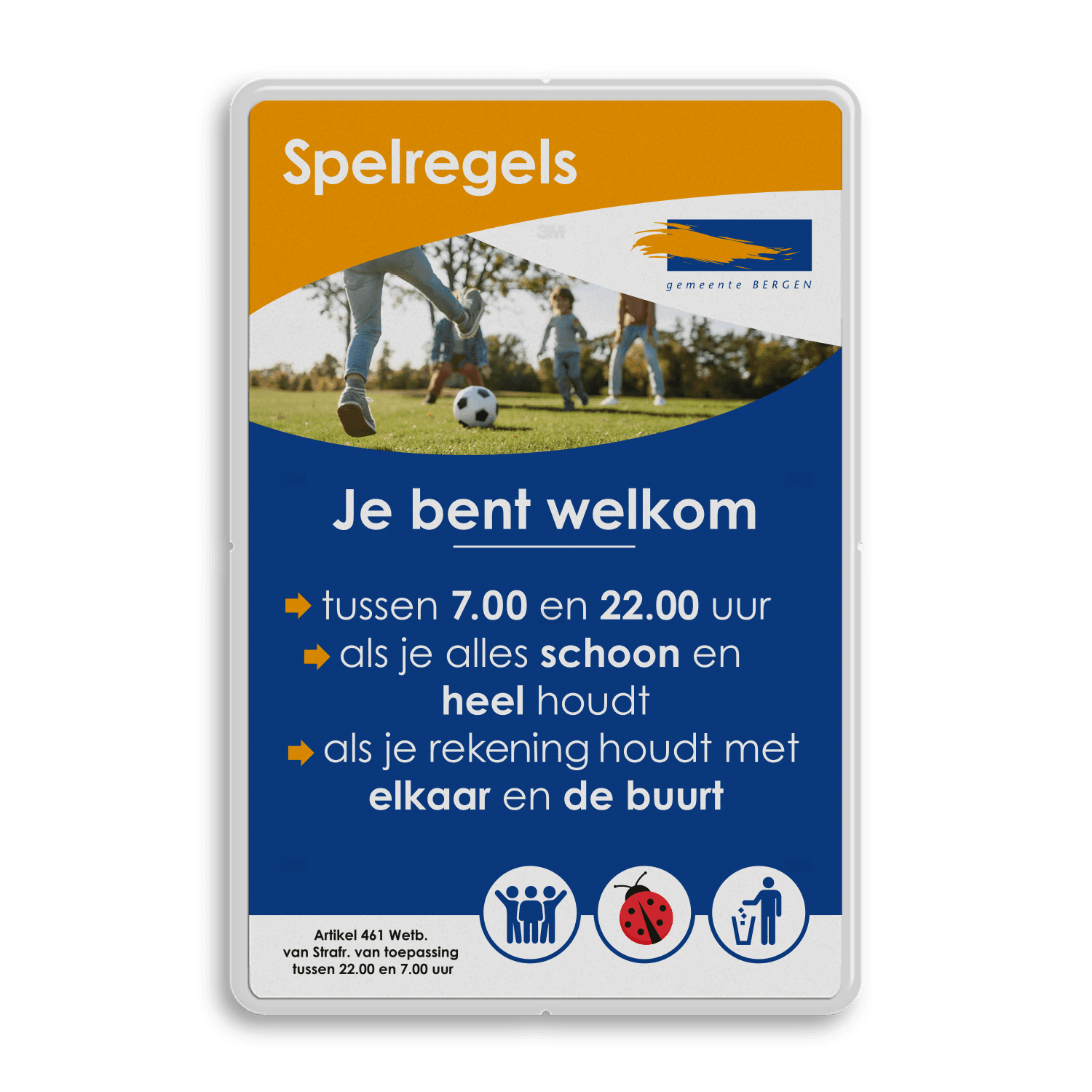 Spelregelbord rechthoek reflecterend - Gemeente Bergen