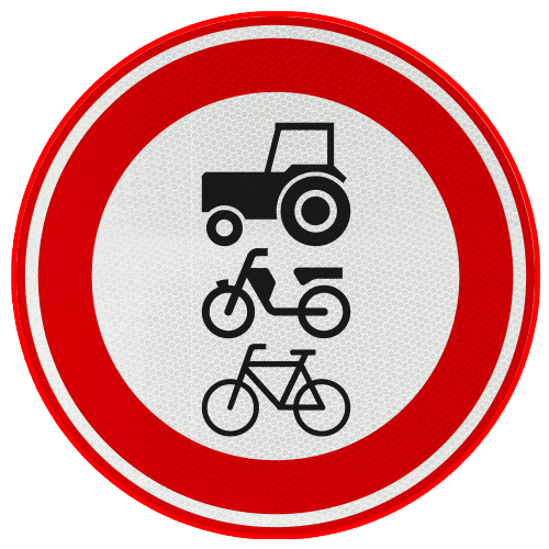Verkeersbord RVV C09 - Gesloten voor ruiters, vee, wagens en motorvoertuigen < 25km/h