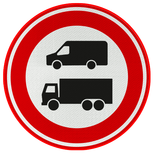 Verkeersbord verboden voor vrachtwagens en bestelbusjes - reflecterend
