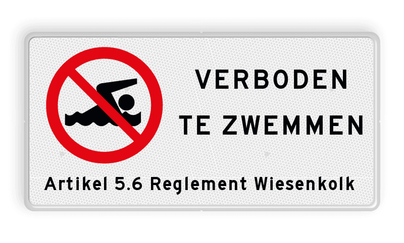 Verkeersbord verboden te zwemmen - met tekst - reflecterend
