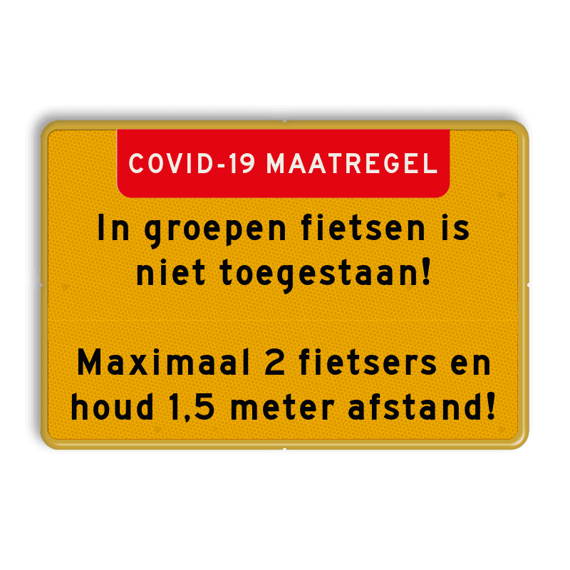 Tekstbord Covid-19 Maatregel - Fietsers houd afstand