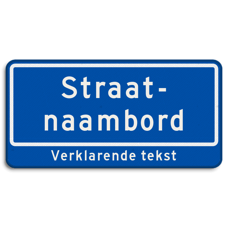 Straatnaambord 10 karakters 600x300mm 2 regelig + ondertekst NEN 1772