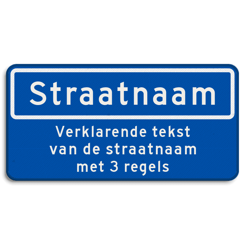 Straatnaambord 10 karakters 600x300mm + 3 regelige ondertekst NEN 1772
