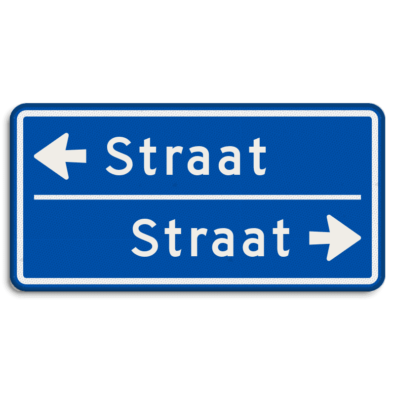 Straatnaambord 10 karakters 600x300 mm 2 regelig met pijl NEN 1772