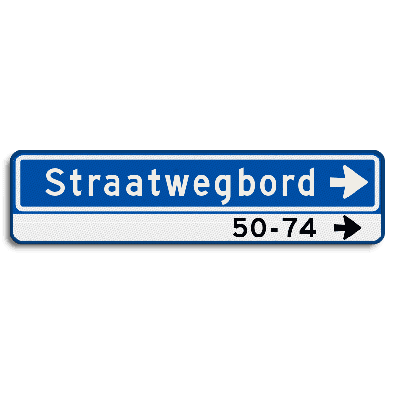 Straatnaambord 14 karakters 800x200 mm pijl rechts + Huisnummers NEN 1772