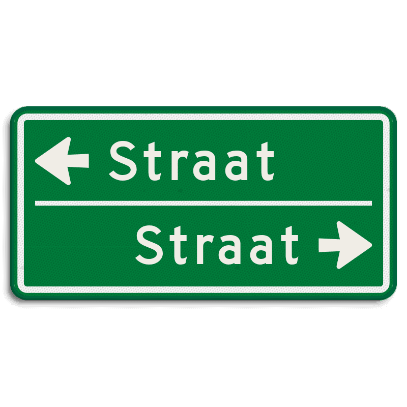 Straatnaambord groen 10 karakters 600x300 mm 2 regelig met pijl NEN 1772