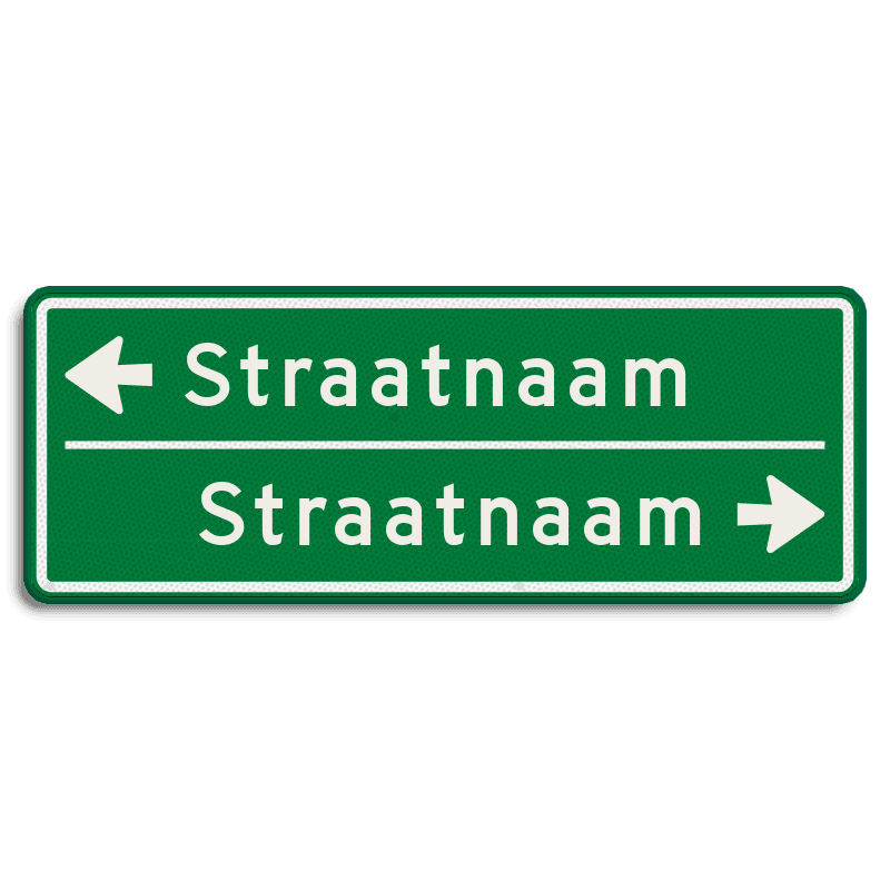 Straatnaambord groen 14 karakters 800x300 mm 2 regelig met pijl NEN 1772
