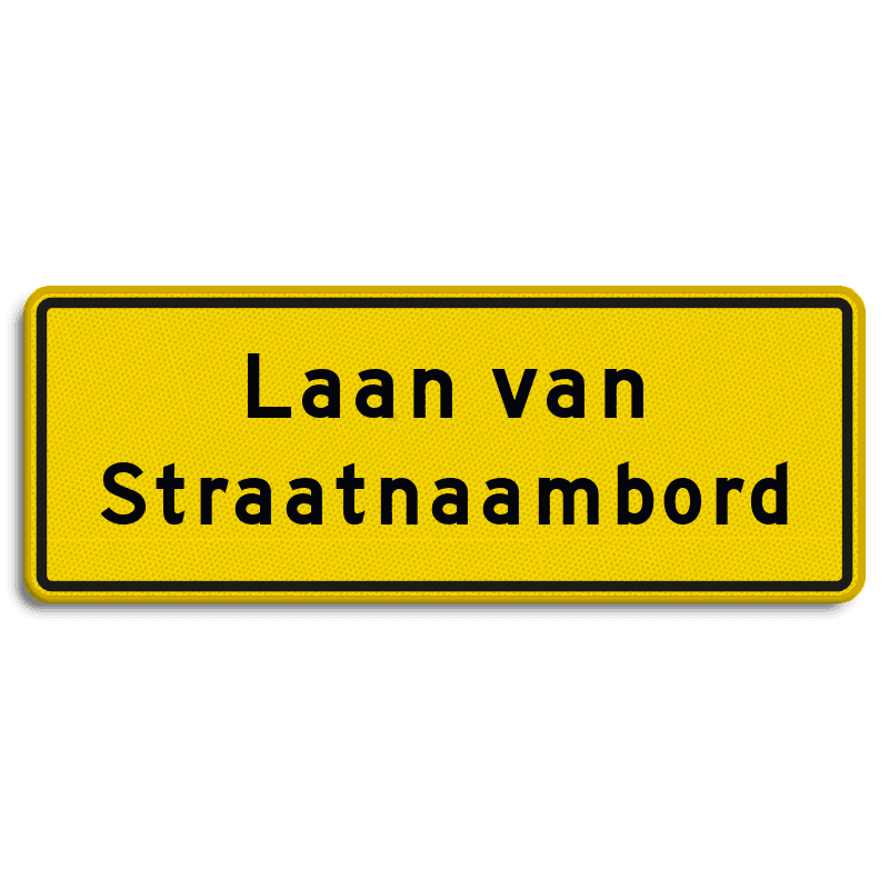 Straatnaambord geel 28 karakters 800x300 mm 2 regelig NEN 1772