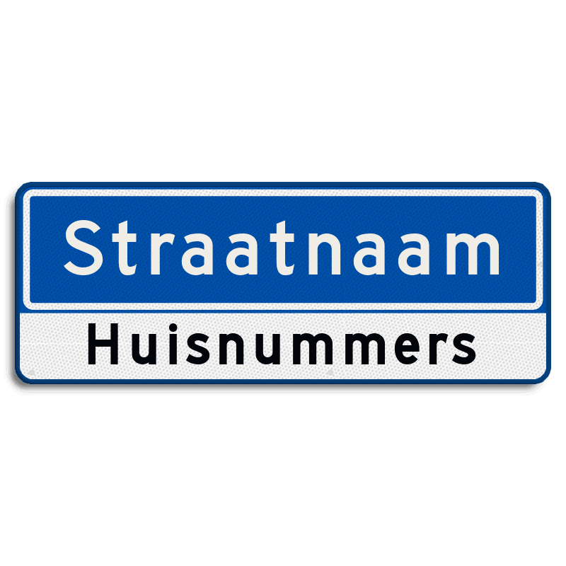 Straatnaambord 11 karakters 800x300mm 1 regelig + huisnummers NEN 1772