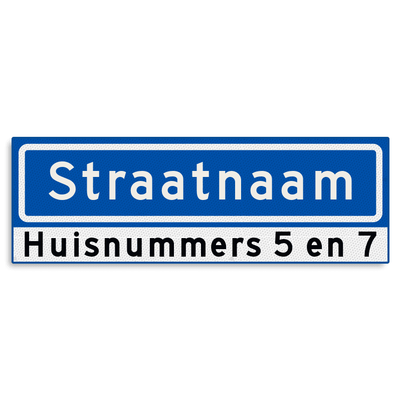 Straatnaambord KOKER 600x200mm - max. 10 karakters - met huisnummers - NEN1772