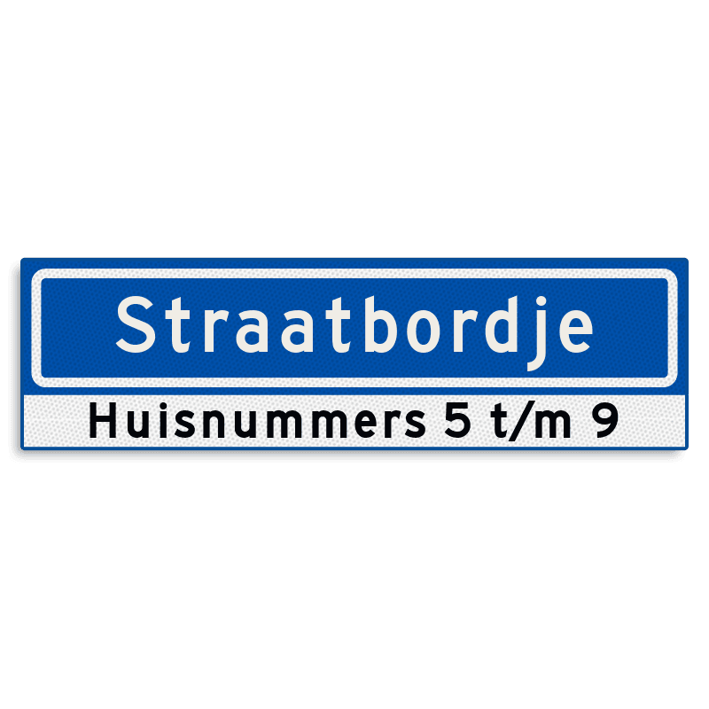 Straatnaambord KOKER 700x200mm - max. 12 karakters - met huisnummers - NEN1772