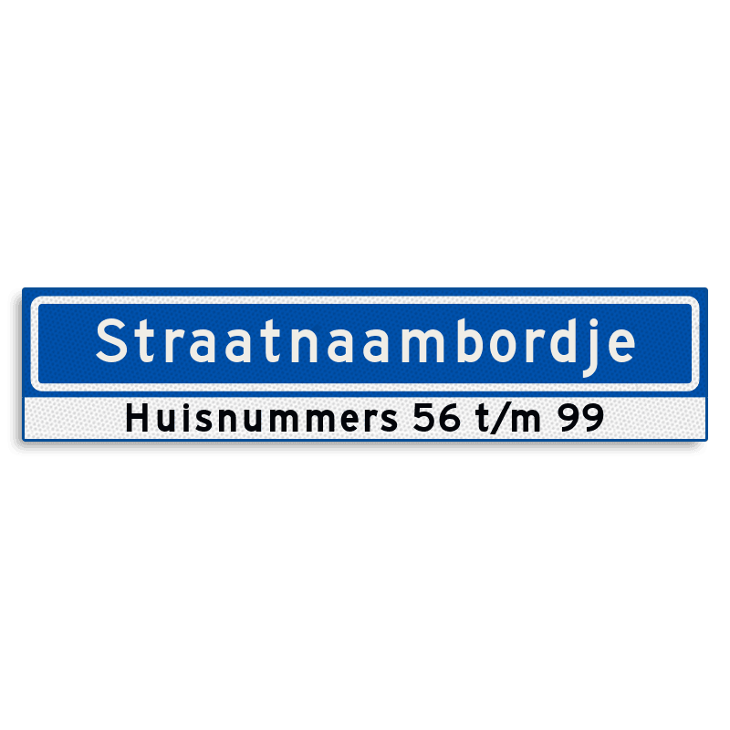 Straatnaambord KOKER 900x200mm - max. 16 karakters - met huisnummers - NEN1772