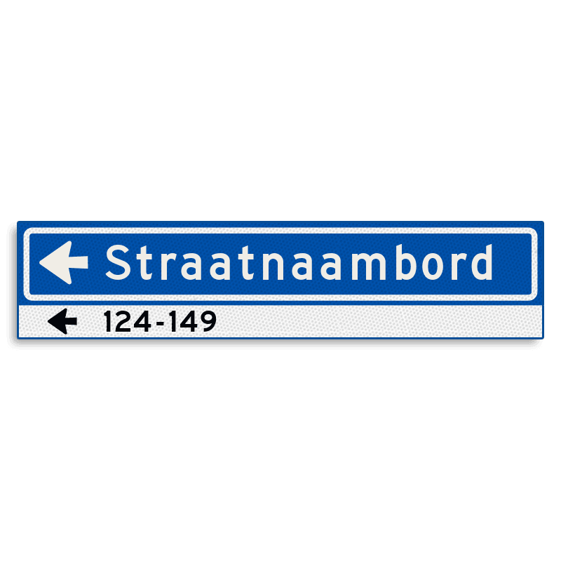 Straatnaambord KOKER 900x200mm - max. 16 karakters - huisnummers en pijl links - NEN1772