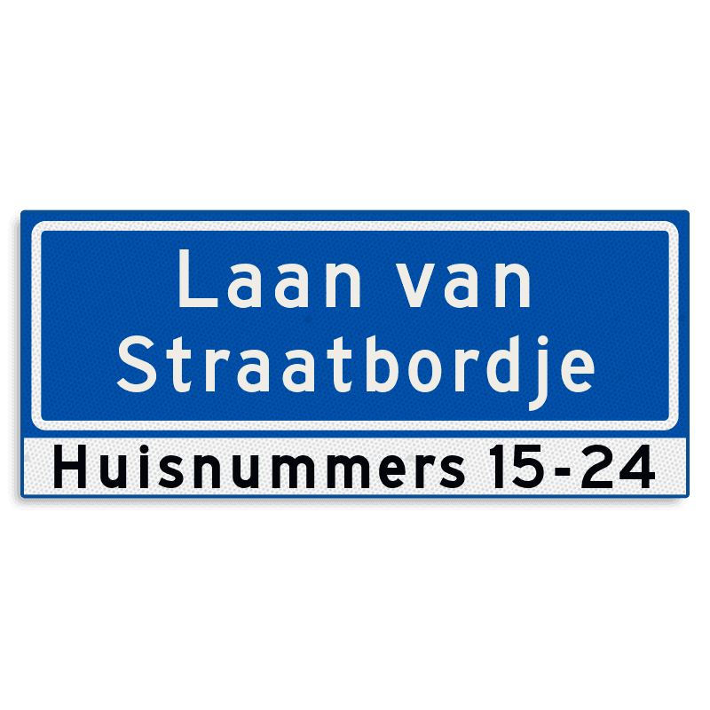 Straatnaambord KOKER 700x300mm - max. 24 karakters - 2 regelig met huisnummers - NEN1772