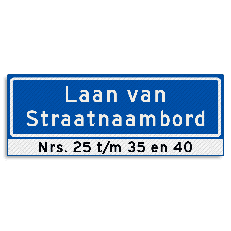 Straatnaambord KOKER 800x300mm - max. 28 karakters - 2 regelig met huisnummers - NEN1772
