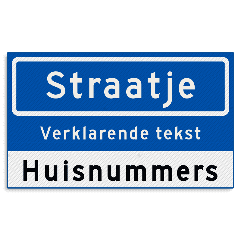 Straatnaambord KOKER 500x300mm - met ondertekst en huisnummers NEN1772