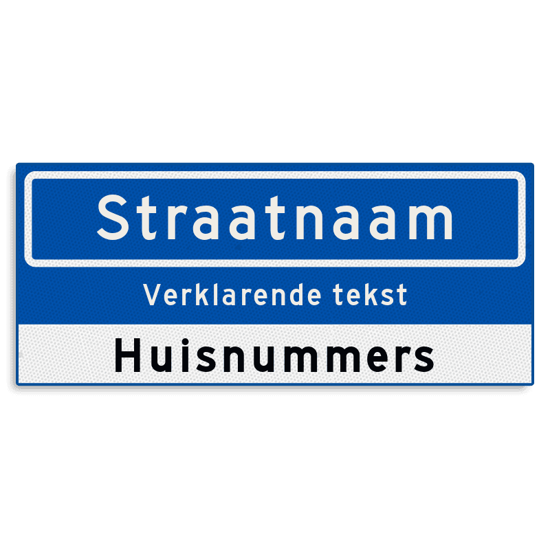 Straatnaambord KOKER 700x300mm - met ondertekst en huisnummers NEN1772