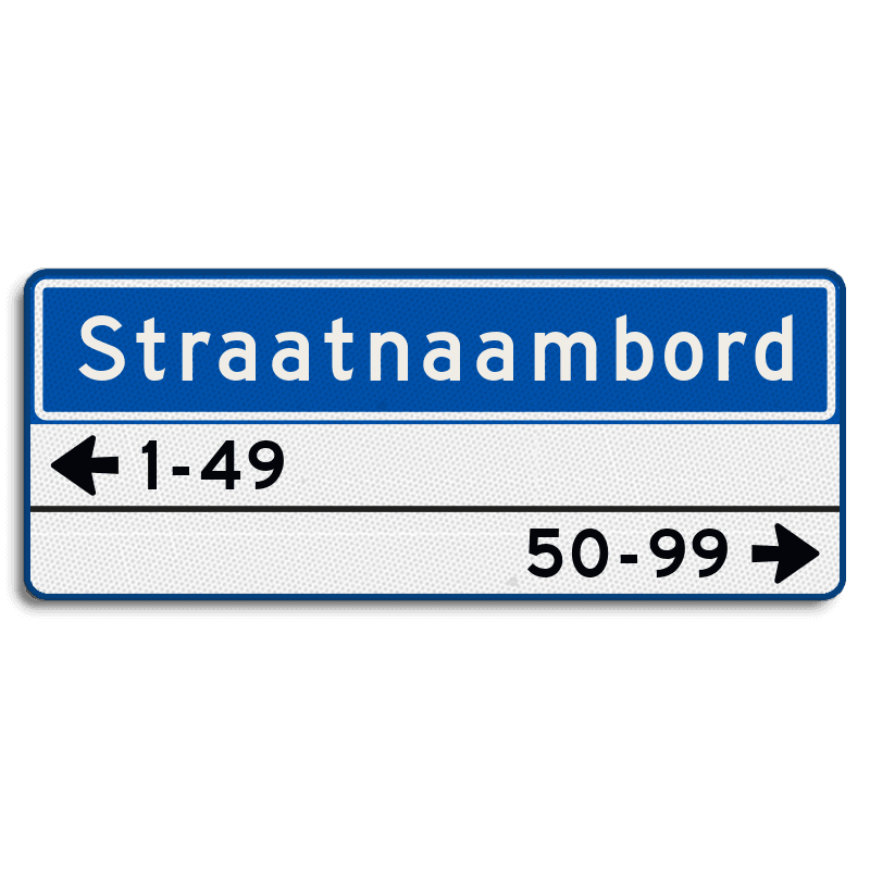 Straatnaambord 14 karakters 1000x400mm 1 regelig + 2 regelige huisnummers NEN 1772