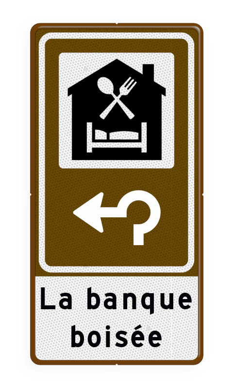 Routebord BW101 (bruin) - 1 pictogram met aanpasbare pijl en tekstvlak