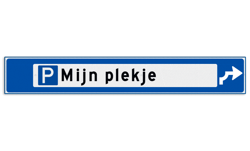 Verwijsbord object (blauw) - met 1 pictogram, 1 regel tekst en pijl