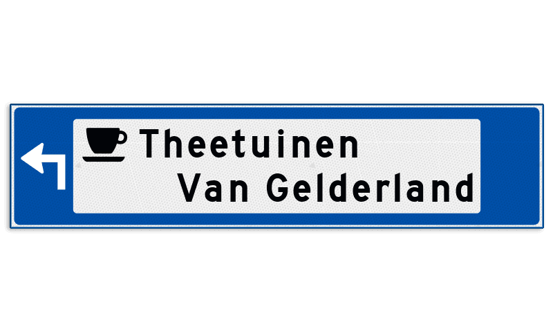 Verwijsbord object (blauw) - met 1 pictogram, 2 regel tekst en pijl