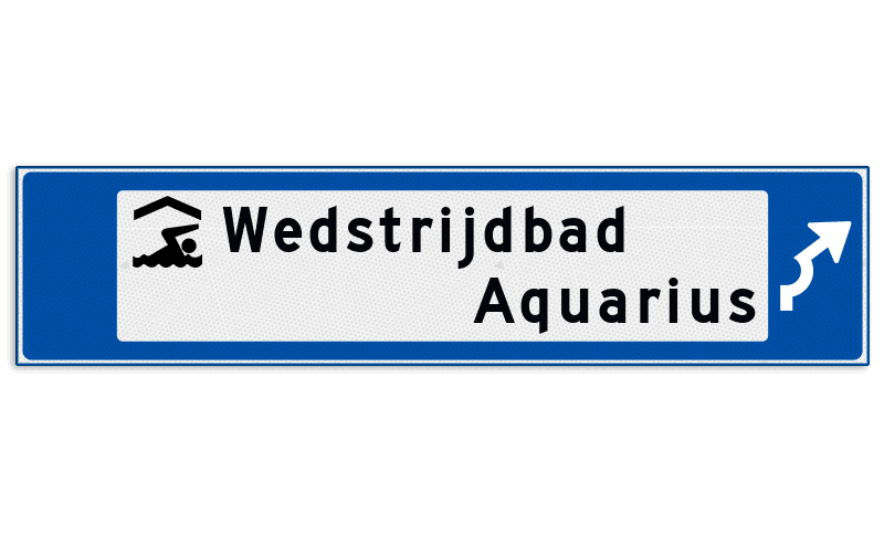 Verwijsbord object (blauw) - met 1 pictogram, 2 regel tekst en pijl