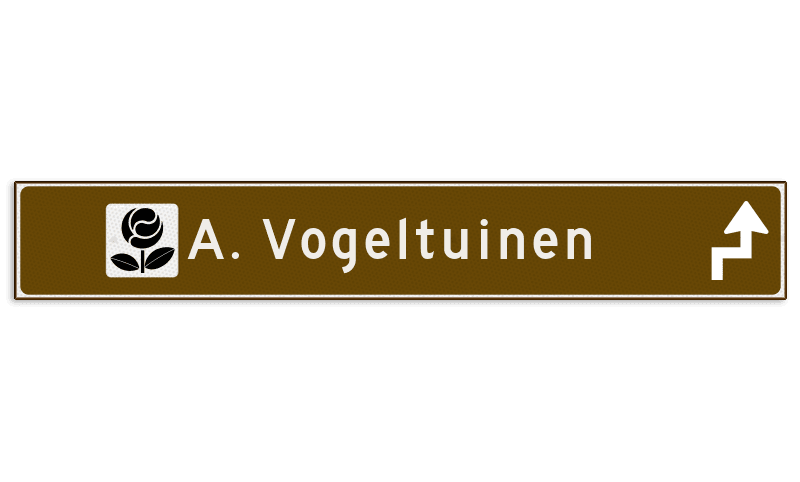 Verwijsbord toeristisch (bruin) - met 1 pictogram, 1 regel tekst en pijl