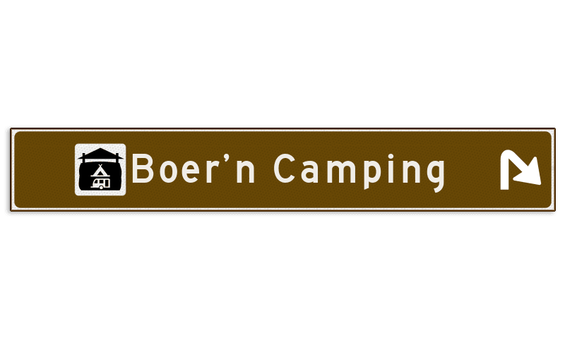 Verwijsbord toeristisch (bruin) - met 1 pictogram, 1 regel tekst en pijl