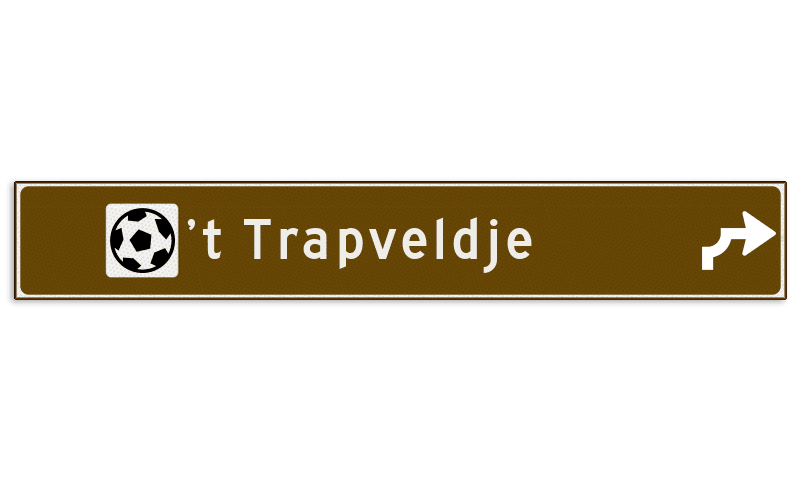 Verwijsbord toeristisch (bruin) - met 1 pictogram, 1 regel tekst en pijl