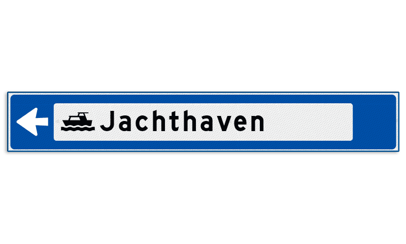 Verwijsbord object (blauw) - met 1 pictogram, 1 regel tekst en pijl