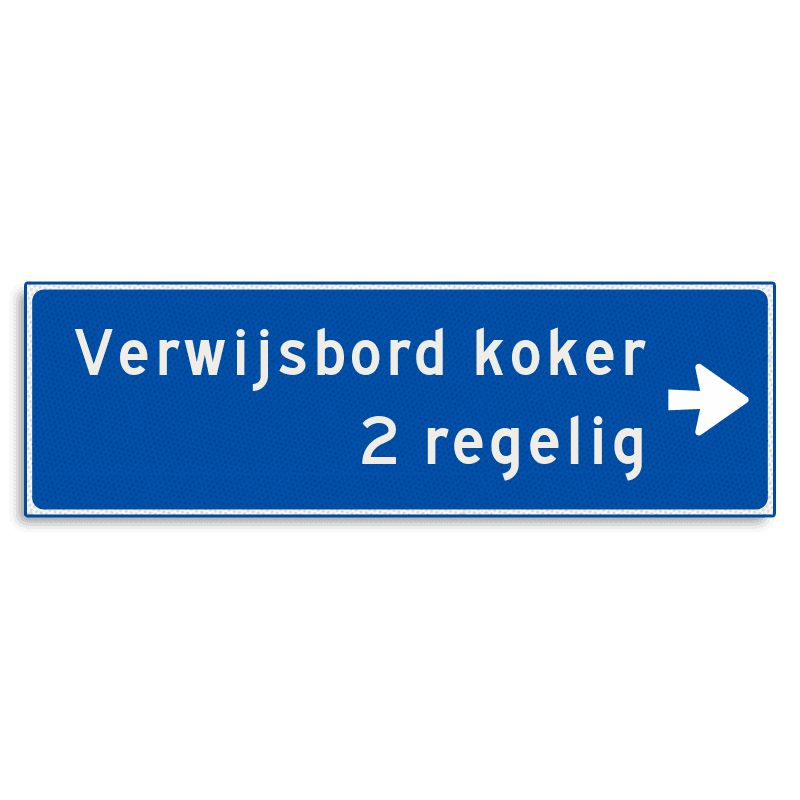 Verwijsbord KOKER Blauw/wit - pijl rechts, 2 regelig - Klasse 3 reflecterend