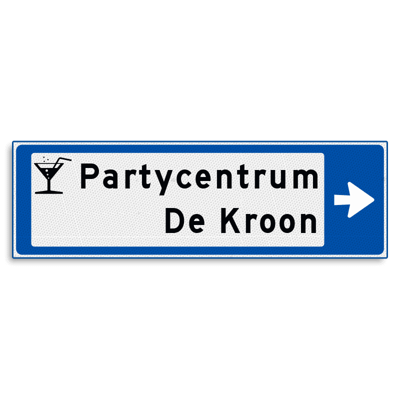 Verwijsbord KOKER Blauw/wit/zwart - pijl rechts, 2 regelig met 1 pictogram - Klasse 3 reflecterend