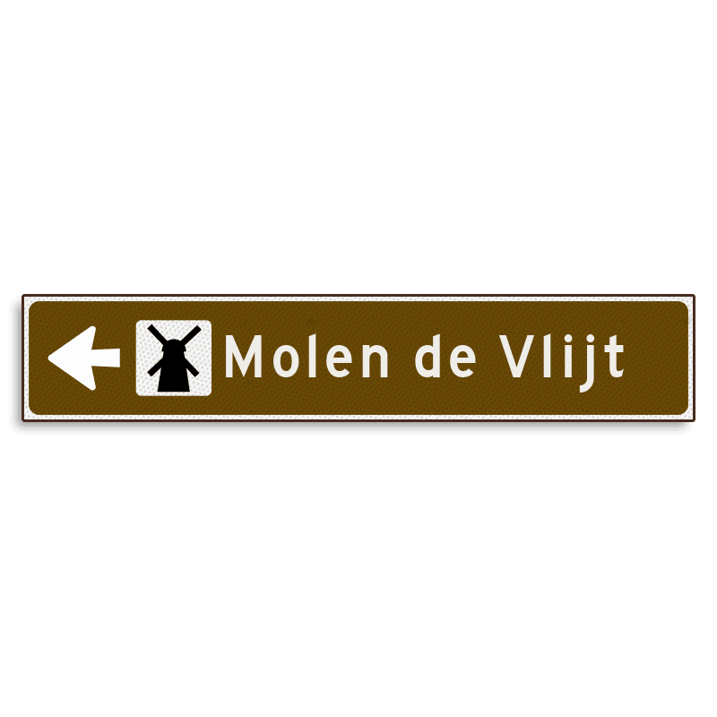 Verwijsbord KOKER Bruin/wit/zwart - pijl links, met 1 pictogram - Klasse 3 reflecterend