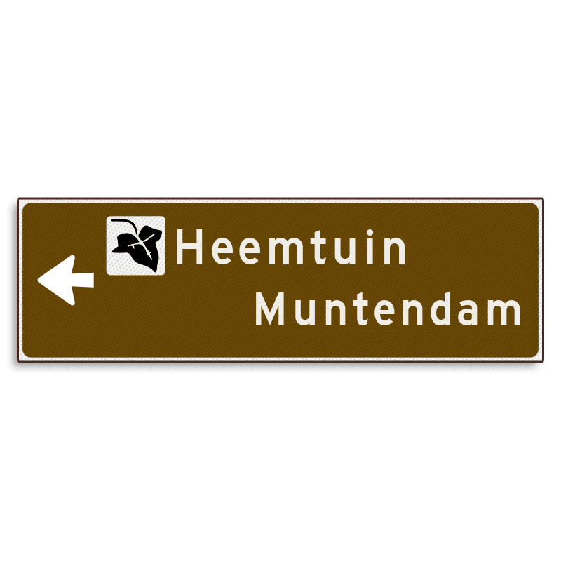 Verwijsbord KOKER Bruin/wit/zwart - pijl links, 2 regelig met 1 pictogram - Klasse 3 reflecterend