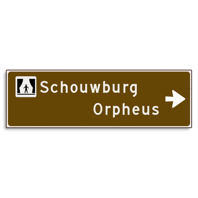 Verwijsbord KOKER Bruin/wit/zwart - pijl rechts, 2 regelig met 1 pictogram - Klasse 3 reflecterend