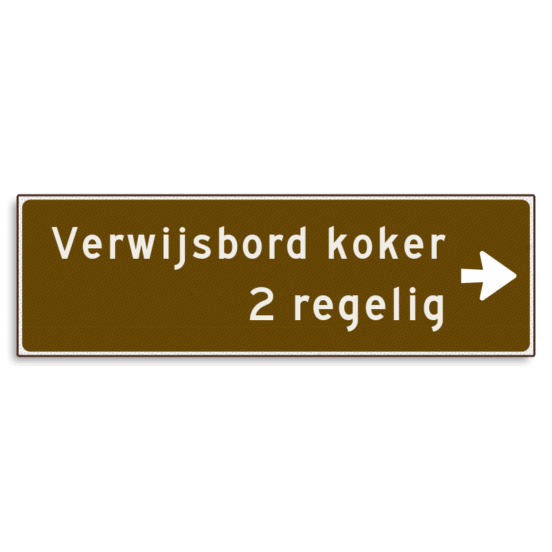 Verwijsbord KOKER Bruin/wit - pijl rechts, 2 regelig - Klasse 3 reflecterend