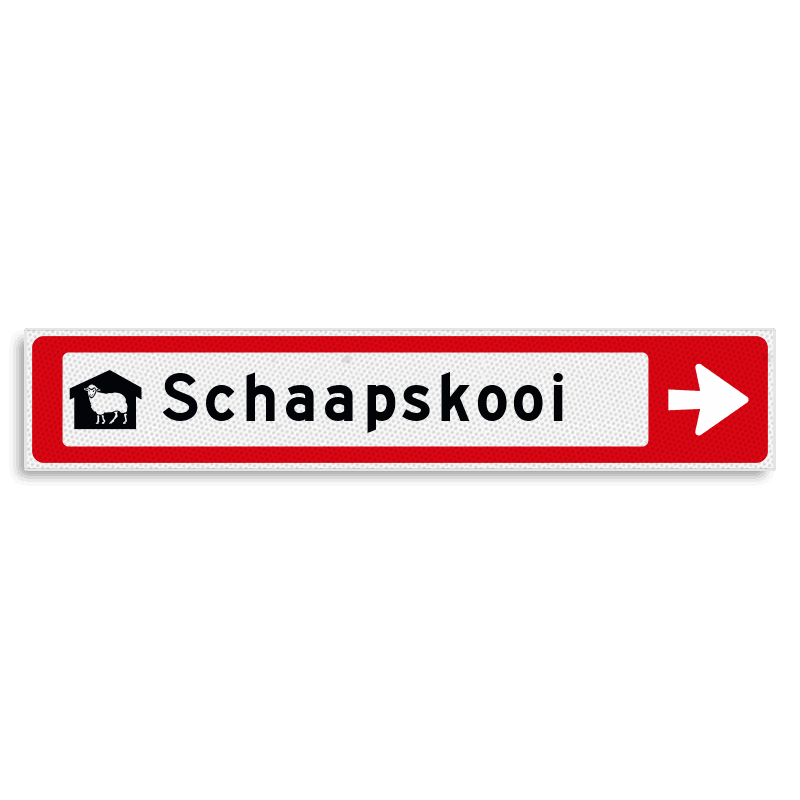 Verwijsbord KOKER Rood/wit/zwart - pijl rechts, met 1 pictogram - Klasse 3 reflecterend