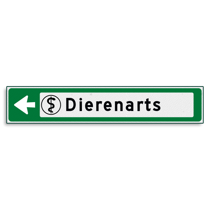 Verwijsbord KOKER Groen/wit/zwart - pijl links, met 1 pictogram - Klasse 3 reflecterend