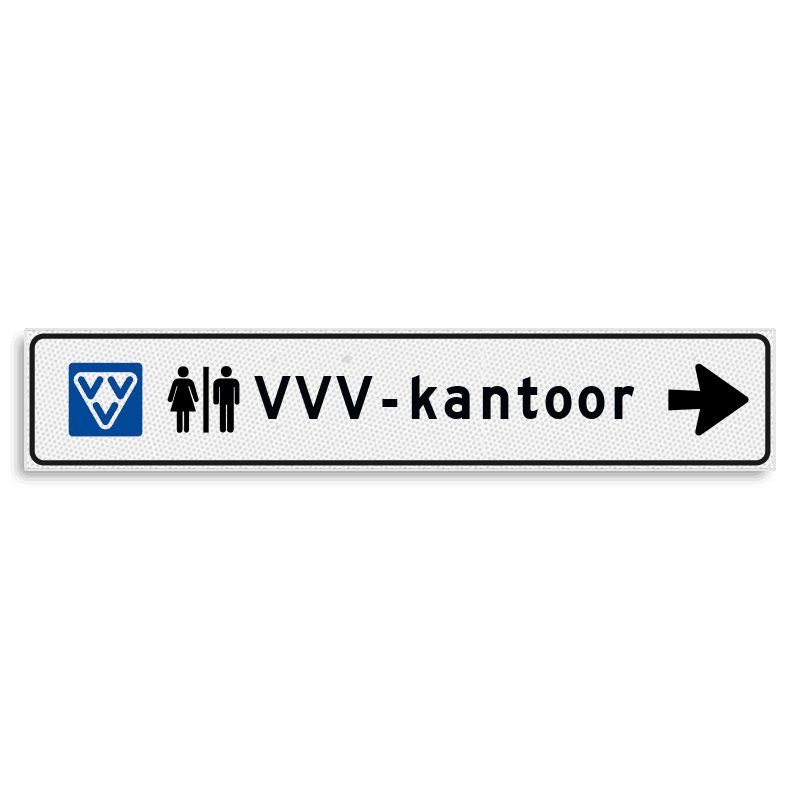 Verwijsbord KOKER Wit/zwart - pijl rechts, met 2 pictogrammen - Klasse 3 reflecterend