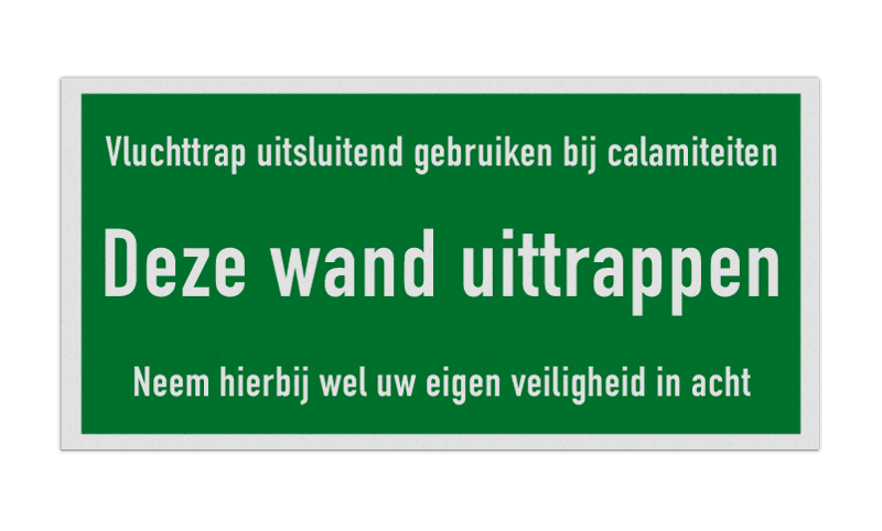 Veiligheidsbord Vluchttrap met tekst Wand uittrappen - reflecterend