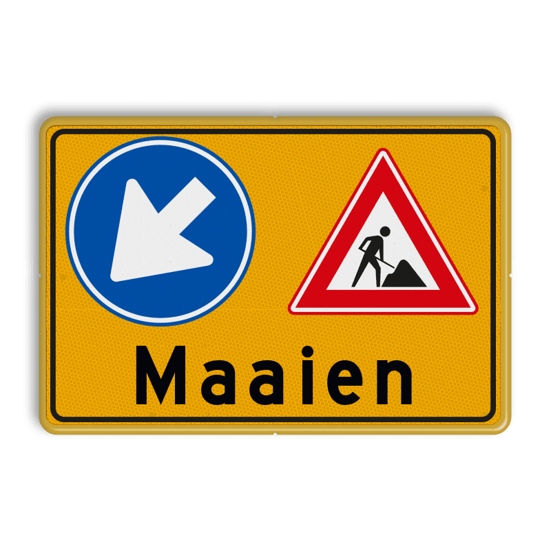 Verkeersbord Maaien - Werk in Uitvoering