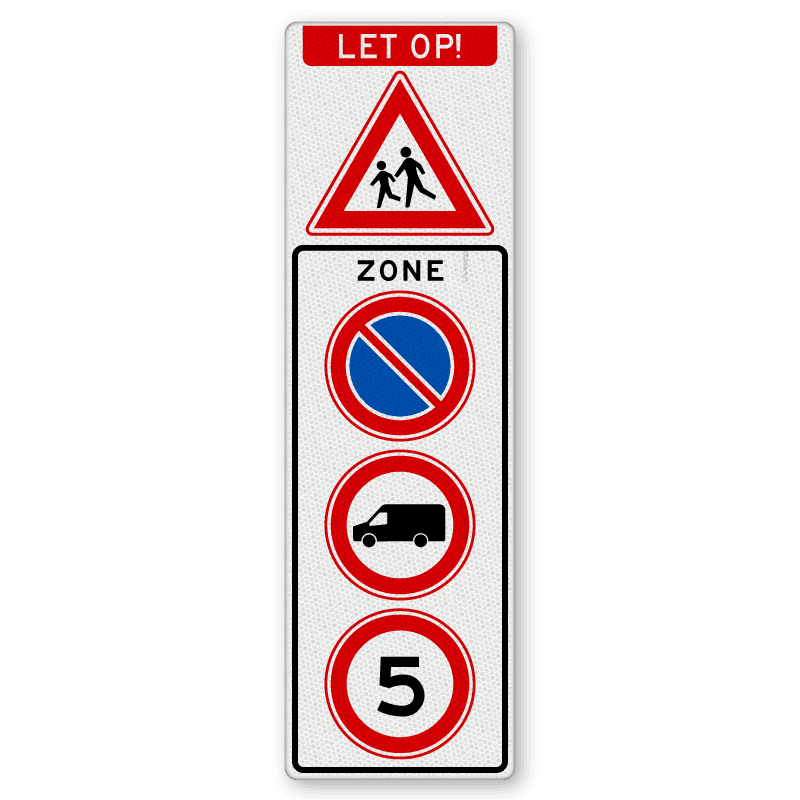 Verkeersbord 600x2000mm - J21 spelende kinderen en stapvoets rijden