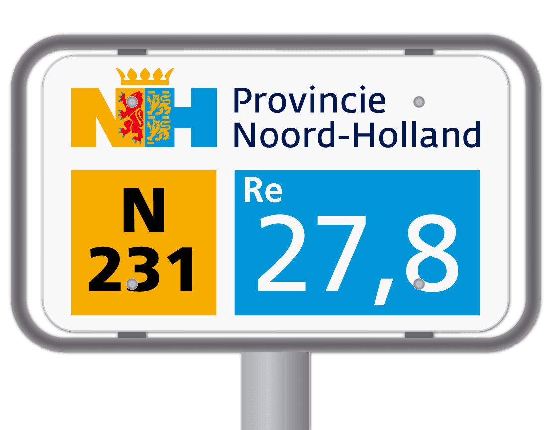 Hectometerpaal met vlak bord 330x195mm - Noord-Holland