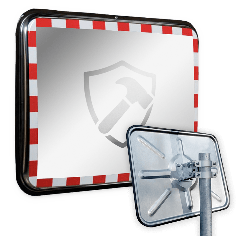 Verkeersspiegel staal (RVS) met rood/wit kader