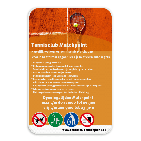 Tennisclub Matchpoint eigen tekst + pictogram
