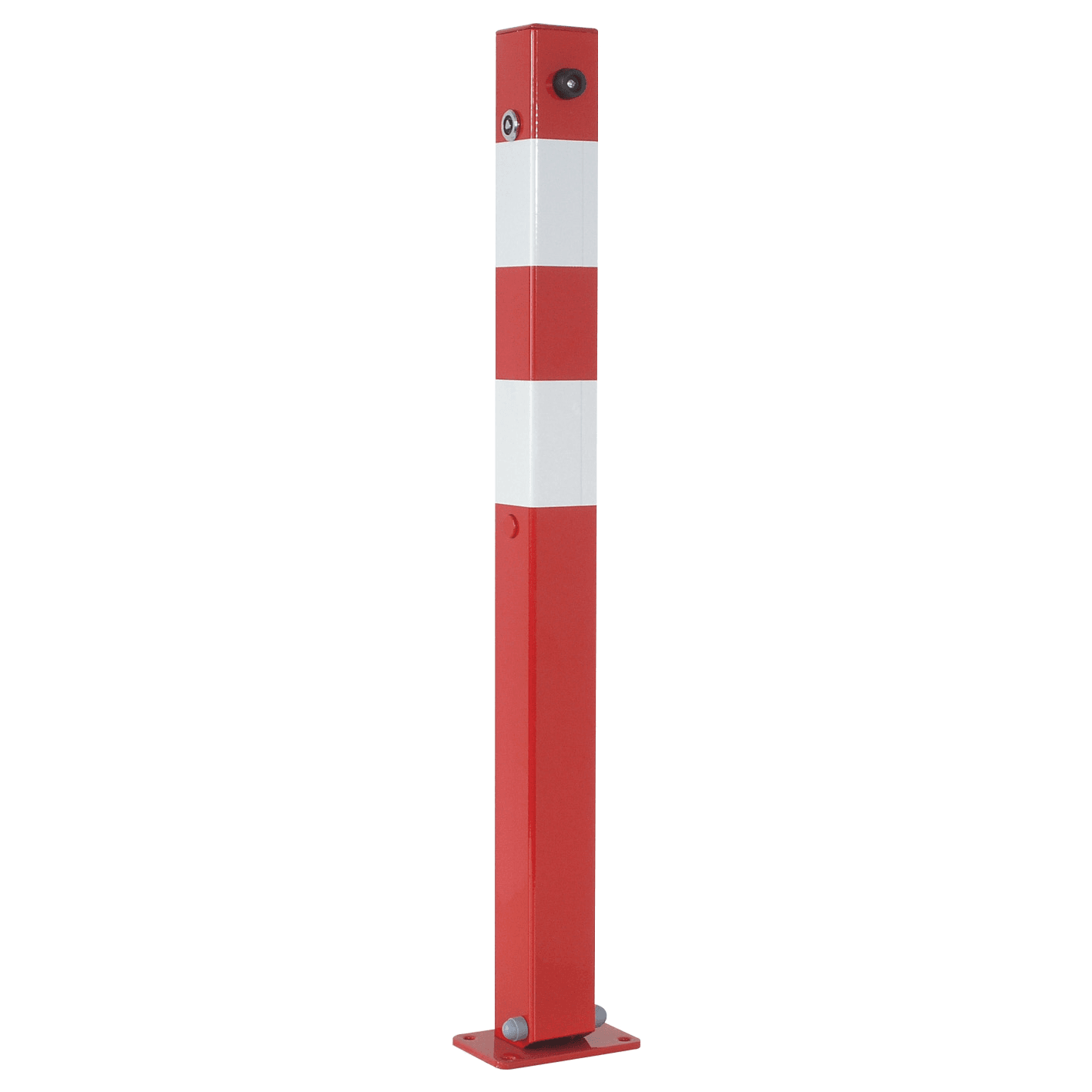 Parkeerpaal 70x70mm rood wit - neerklapbaar met bodemmontage - 8mm driekantslot