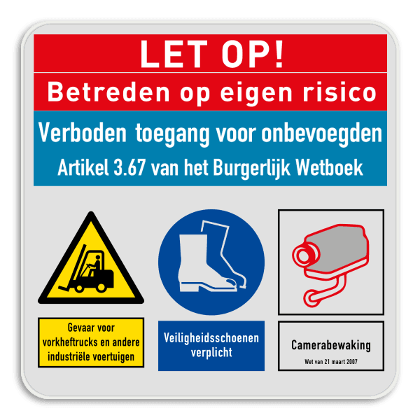 Veiligheidsbord | 3 symbolen en tekst banners